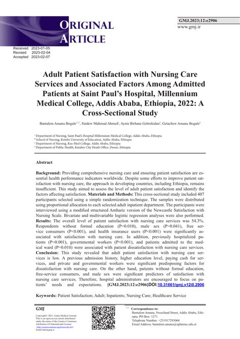 Pdf Adult Patient Satisfaction With Nursing Care Services And Associated Factors Among