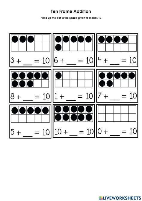 Ten Frame Addition 20 Worksheet Worksheet Live Worksheets