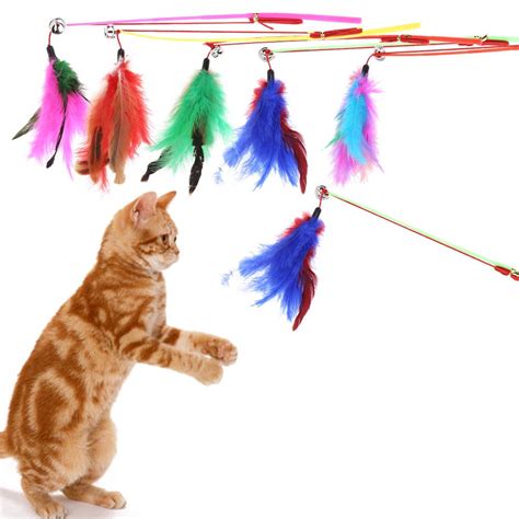 5pcsset Classic Cat Toys Cat Kitten Pet Toy Colorful Feather Rod