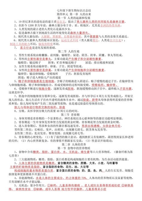 人教版七年级下册生物知识点归纳总结下载8页七年级果子办公