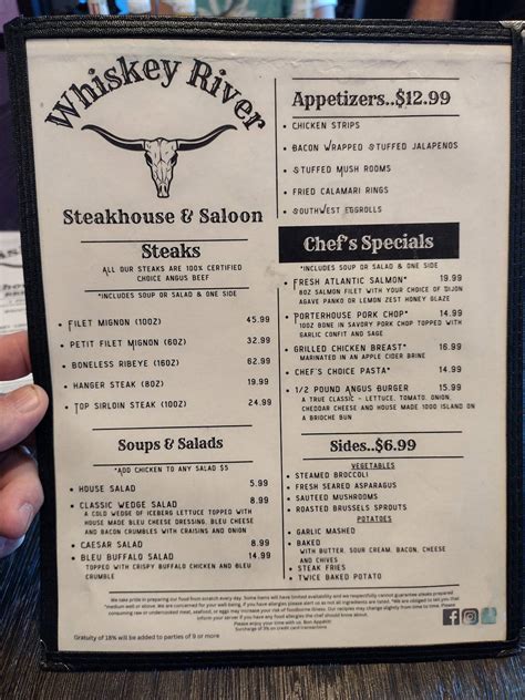 Menu At Whiskey River Steakhouse And Saloon Parker