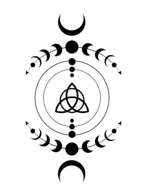 Mystical Moon Phases Wicca Frame Border Triquetra Sacred Geometry