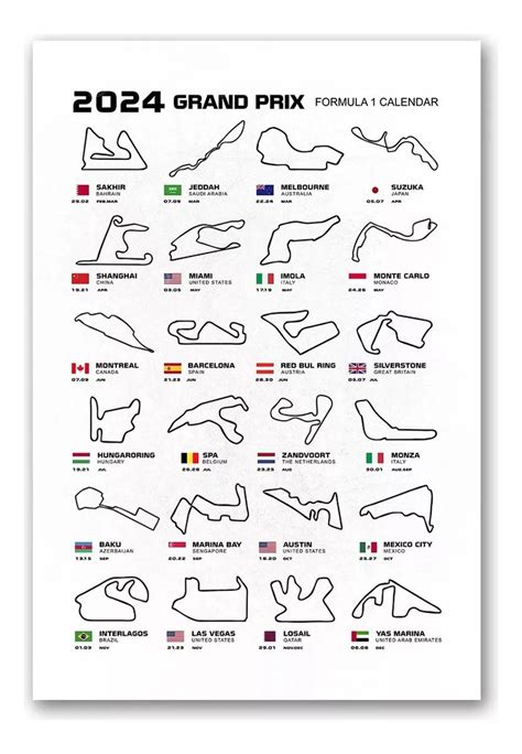 Poster Formula 1 Circuitos F1 2024 Pistas 48x33cm Calendario 135 In