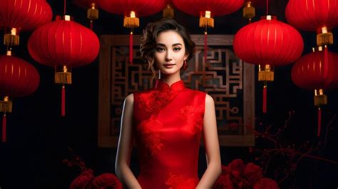 Portrait Of Beautiful Young Asian Woman In Traditional Cheongsam Dress