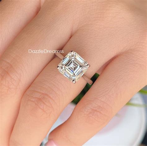 3 Ct Asscher Cut Moissanite Diamond Ring 8x8 Mm Asscher Diamond White Gold Engagement Ring Cz