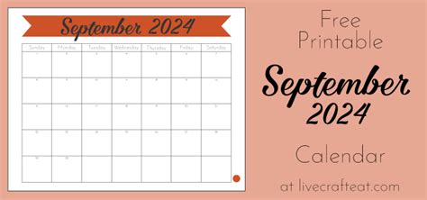 September 2024 Calendar - Free Printable | Live Craft Eat