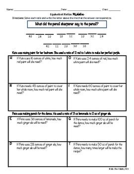 Equivalent Ratios Word Problems Riddle Worksheet By Ms Kue S Math