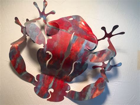 Colorful Metal Frog Sculpture Wall Decor