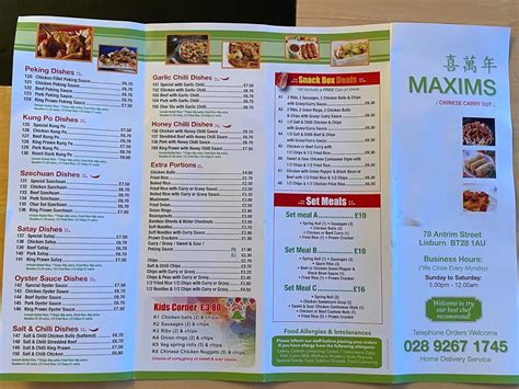 Menu At Maxims Fast Food Lisburn