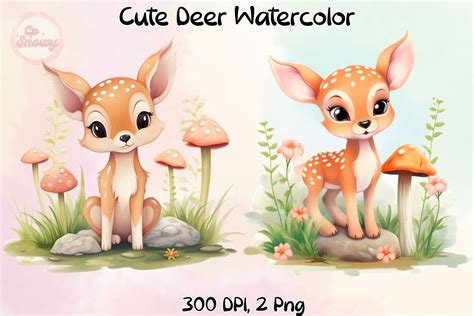 Cute Deer Watercolor Sublimation Clipart Graphic By CpSnowy Creative