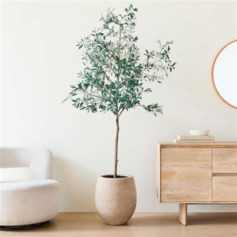 Faux Potted Olive Tree Curved Round Planter Bundle West Elm