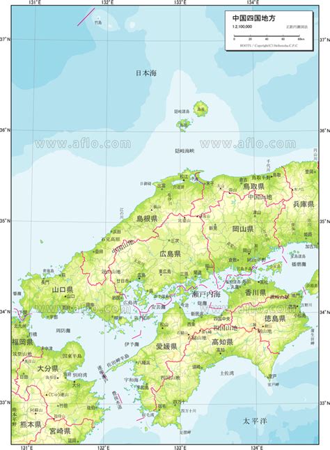 中四国地方 自然図 ベクター地図素材のダウンロード販売 アフロモール