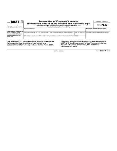 Fillable Irs Form 8027 Printable Forms Free Online