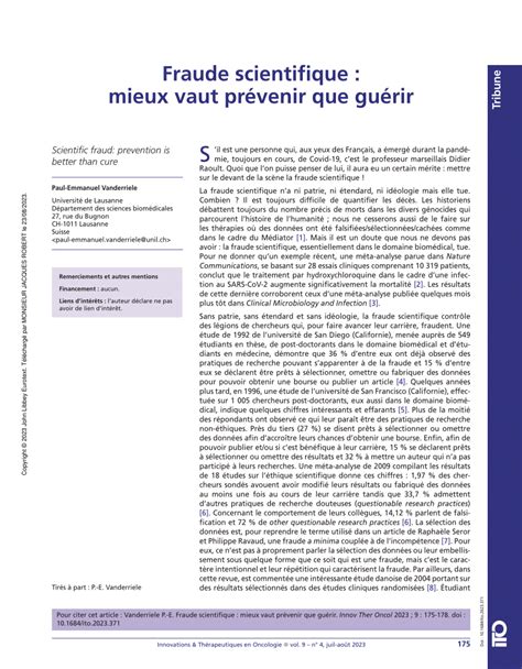 PDF Fraude scientifique mieux vaut prévenir que guérir