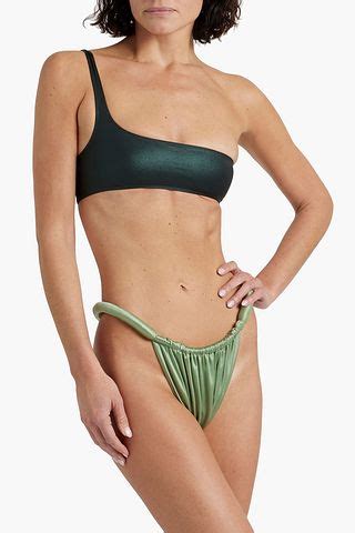 ISA BOULDER Joni Ruched Stretch Satin Bikini Low Rise Briefs THE OUTNET