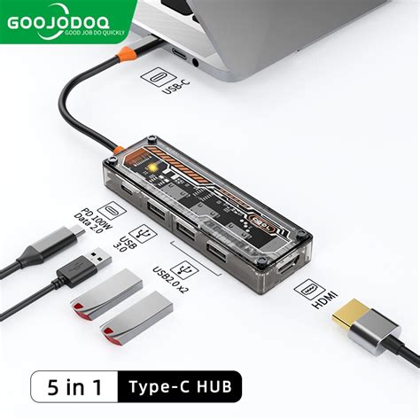 Jual Goojodoq In Type C Transparent Hub Laptop Docking Station