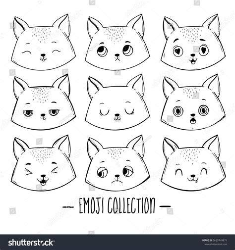 Vector Set Cute Cartoon Cat Icons Stock Vector Royalty Free