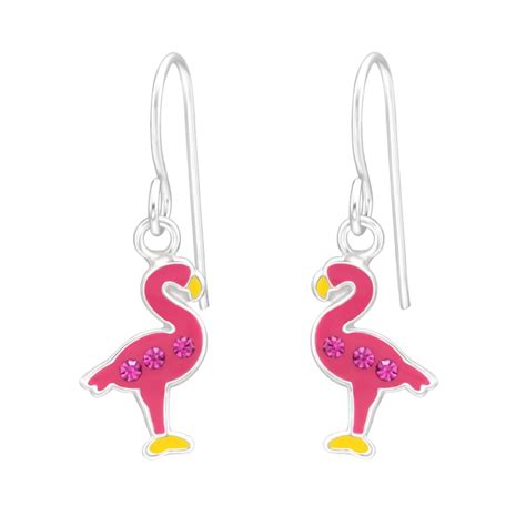 925 Sterling Silber Ohrhaken Ohrhänger Flamingo Ohrringe für Kinder mit