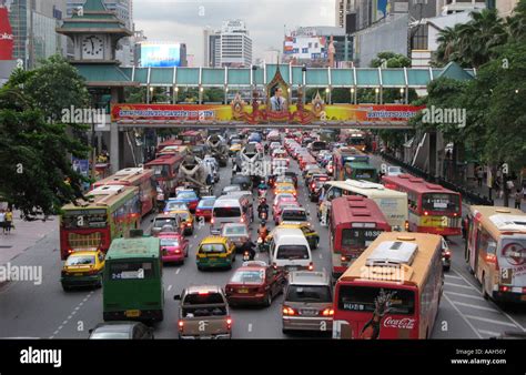 Congested Gridlocked Rush Hour Traffic In Bangkok Thailand Stock Photo