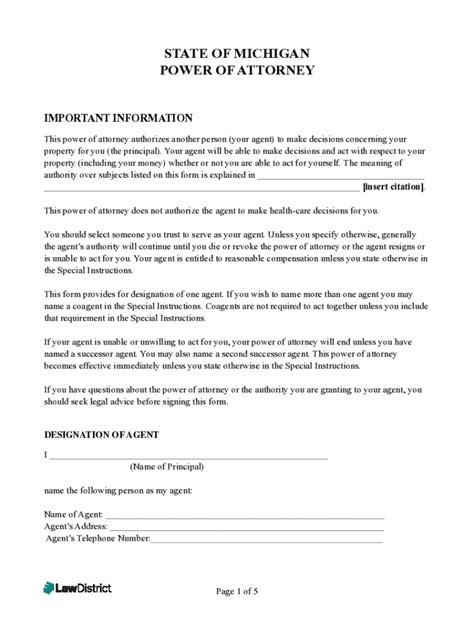 Fillable Online Power Of Attorney Michigan Template Fax Email Print