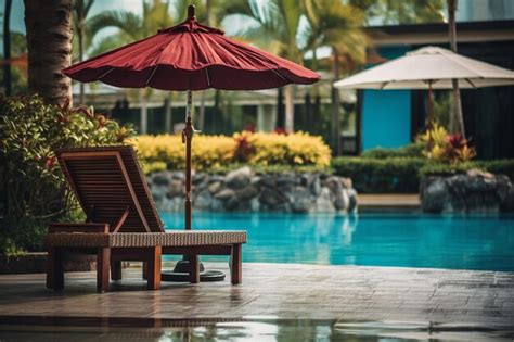 Premium Photo Umbrella And Chair Around Luxury Outdoor Swimming Pool