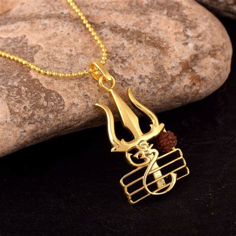 Trishul Om Shiva Pendant With Five Mukhi Rudraksha Etsy Canada Gold