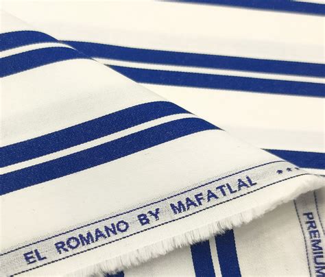 Mafatlal Men S Giza Cotton Striped Unstitched Shirting Fabric White