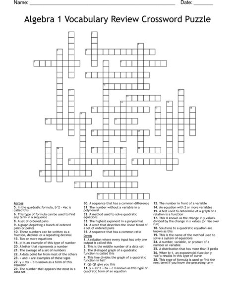 Algebra Crossword Wordmint