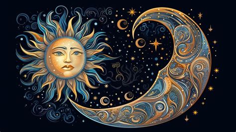 The Sun And Moon In Eastern Night Premium Ai Generated Image