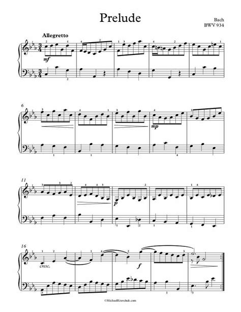 Free Piano Sheet Music Prelude Bwv 934 Bach Michael Kravchuk