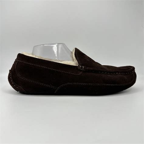 UGG Ascot Brown Suede Slipper Moccasin Slip On Shearl Gem