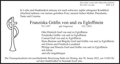 Traueranzeigen Von Franziska Gr Fin Von Und Zu Egloffstein Trauer Flz De