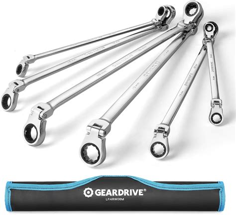 GEARDRIVE Extra Long Flex Head Double Box End Ratcheting Wrench Set