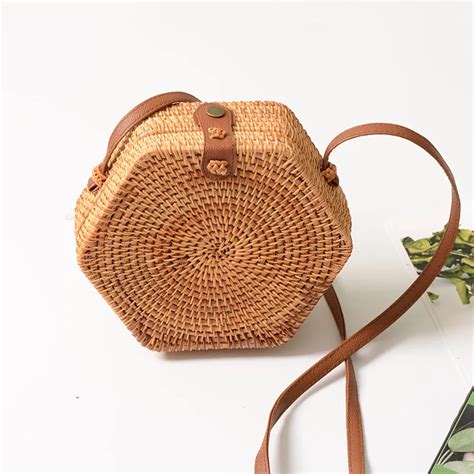 Bali Island Handmade Wicker Bag Women Round Rattan Straw Bag Lady