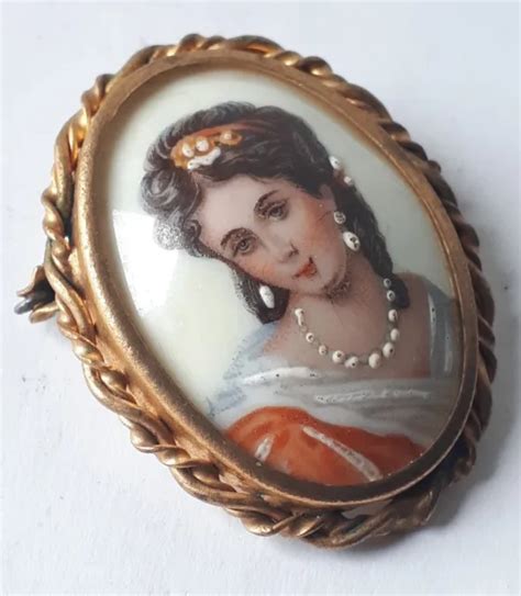 Broche Ancienne Porcelaine De Limoges Femme Victorienne Old Brooch