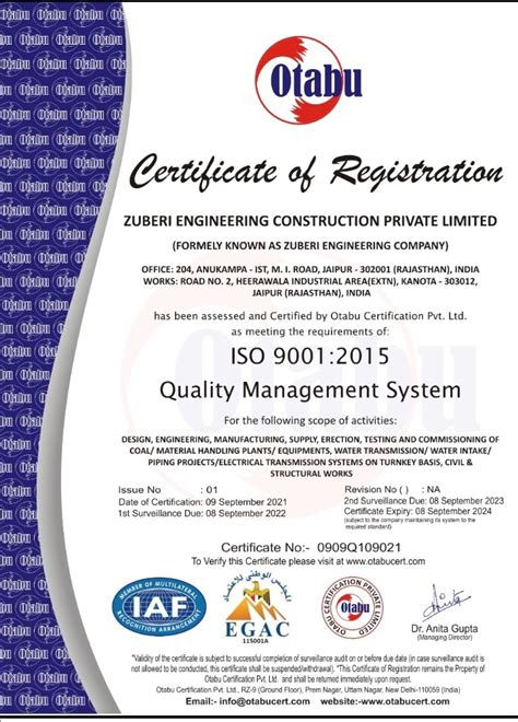 Iso Certificate Zuberi Engineering Construction Pvt Ltd