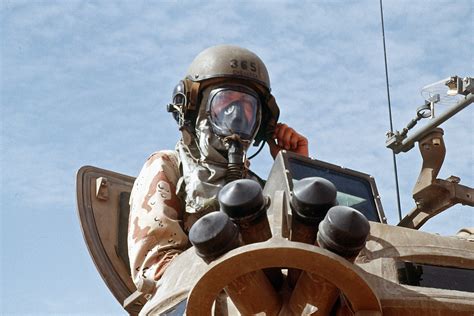 A U S Marine Armored Vehicle Crewman Wears A Nuclear Biological