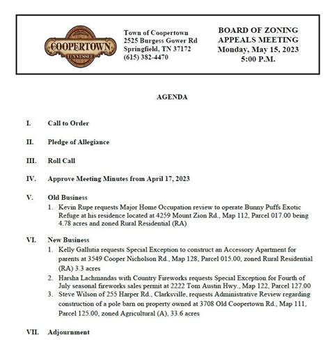 Board Of Zoning Appeals Agenda And Minutes