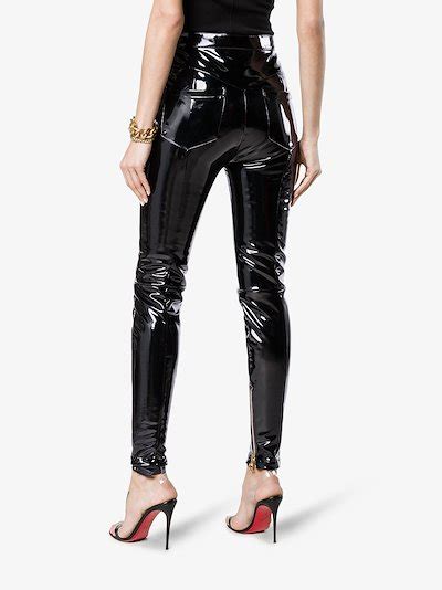 Balmain High Waisted Pvc Trousers Browns