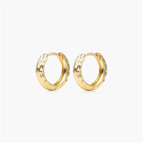 14k Yellow Gold Faceted Huggie Hoop Earrings 95099y14