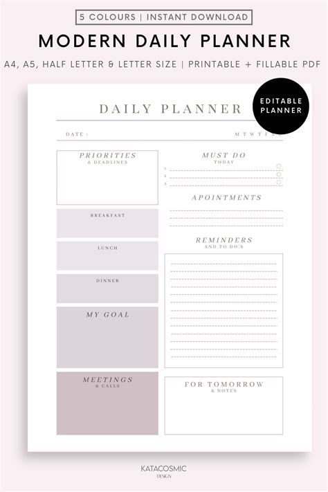 Editable Daily Planner To Do List Printable Productivity Etsy Canada