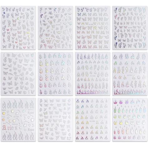 Jmeowio Aurore Papillon Holographique S Ongles Nail Art 12 Feuilles Autocollants Ongles