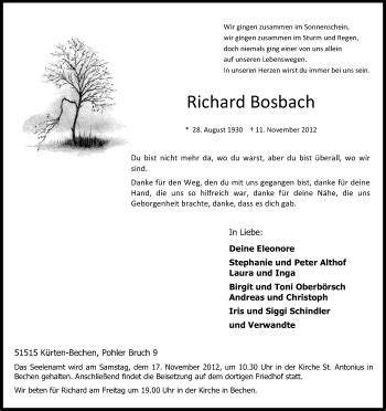 Traueranzeigen Von Richard Bosbach Wirtrauern