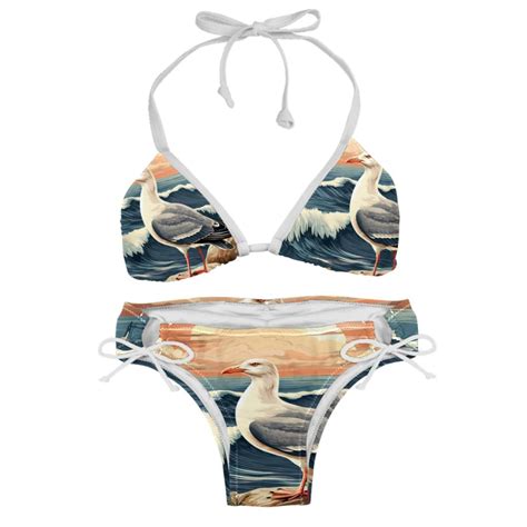 Seagull Adjustable Strap Bikini Set With Detachable Sponge Two Pack