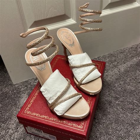 Rene Caovilla Nude Satin Strass Heels Gem