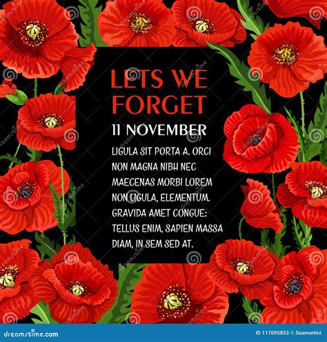 Remembrance Day 11 November Vector Poppy Poster Stock Vector