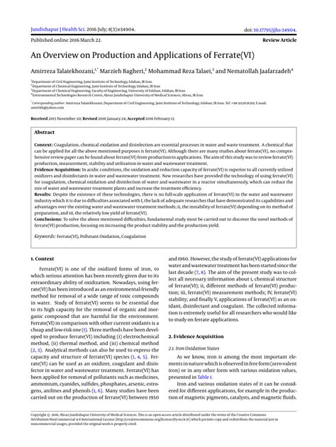 (PDF) An Overview on Production and Applications of Ferrate(VI)