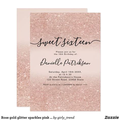 Rose Gold Glitter Sparkles Pink Ombre Sweet 16 Invitation Zazzle