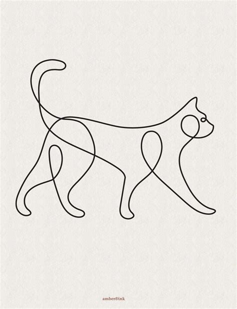 Minimalistische Katze Illustrationen Vier Elegante Einzeilige Katzen