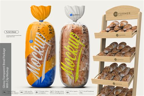 Glossy Transparent Bread Package with Clip Mockup on Yellow Images ...